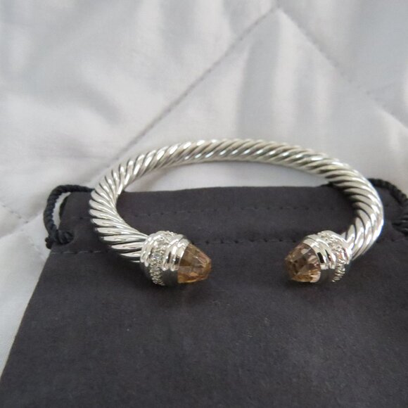 Sterling Silver Morganite and Diamond Cable Classic Bracelet - Picture 1 of 8